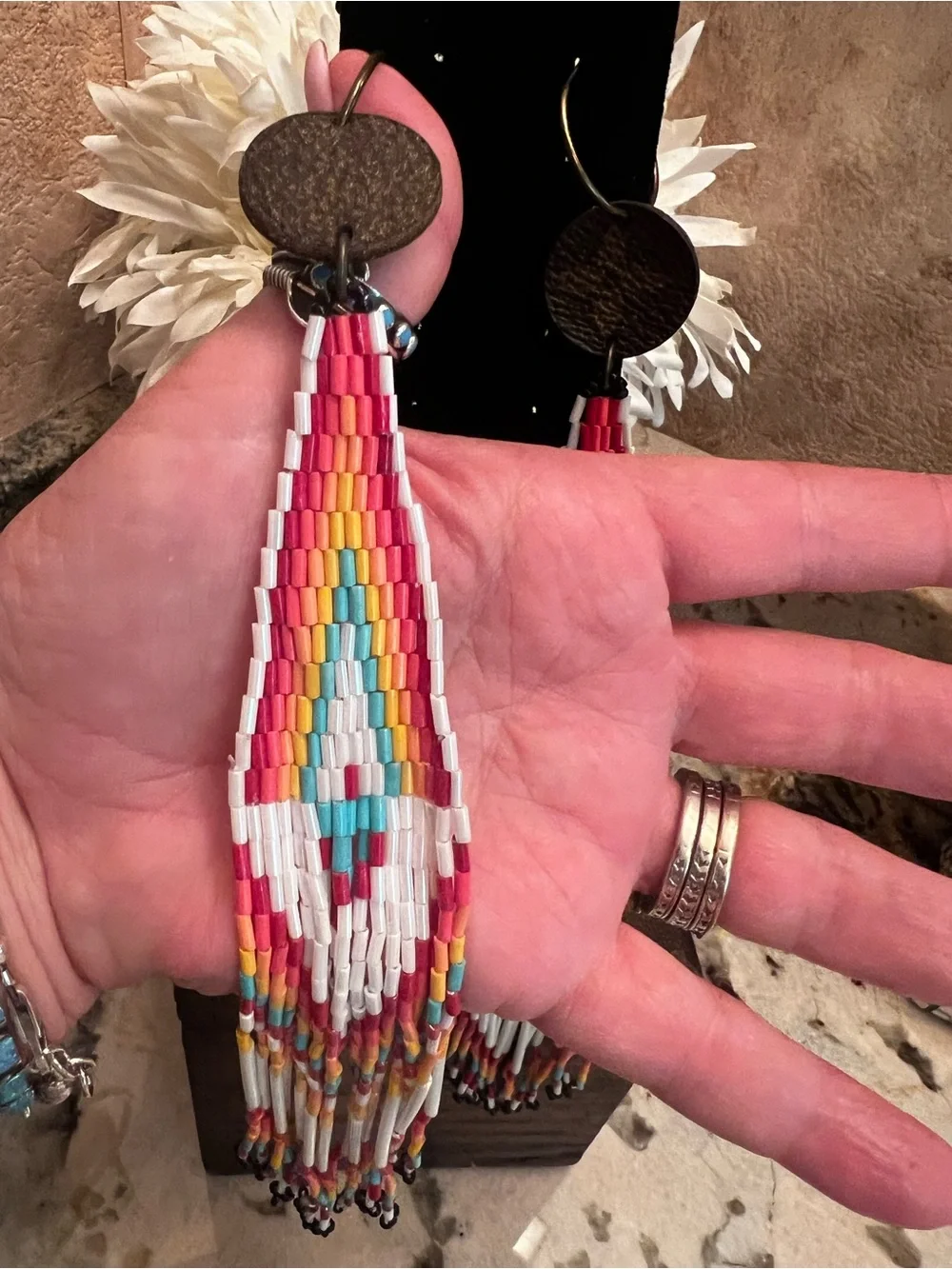 Handmade Beaded Fringe Statement Earrings | Boho Western | 10” Long